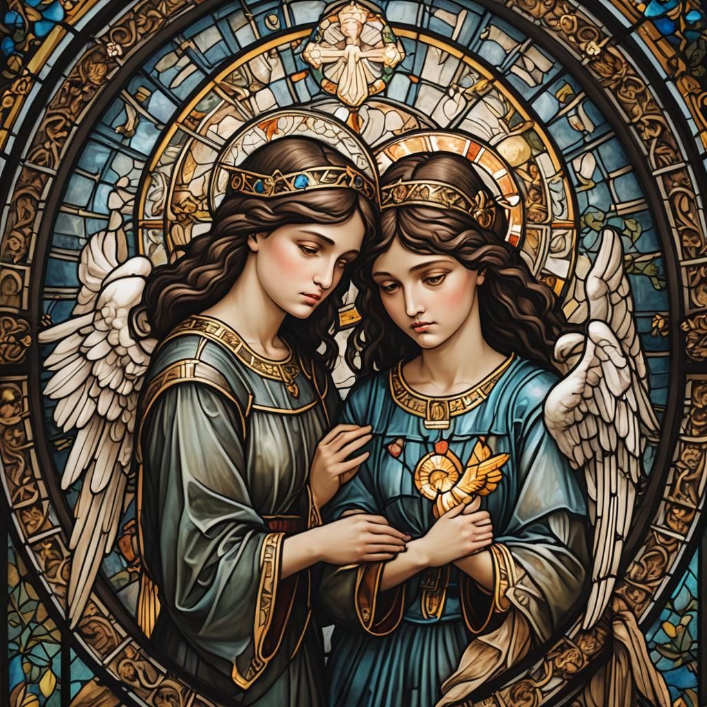 Stained Glass: Girl Taming Fallen Angel