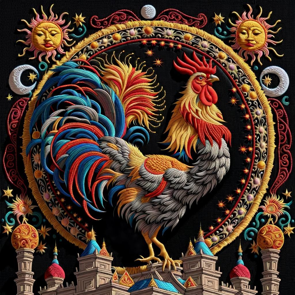 Cosmic Embroidery Rooster on Palace Spire