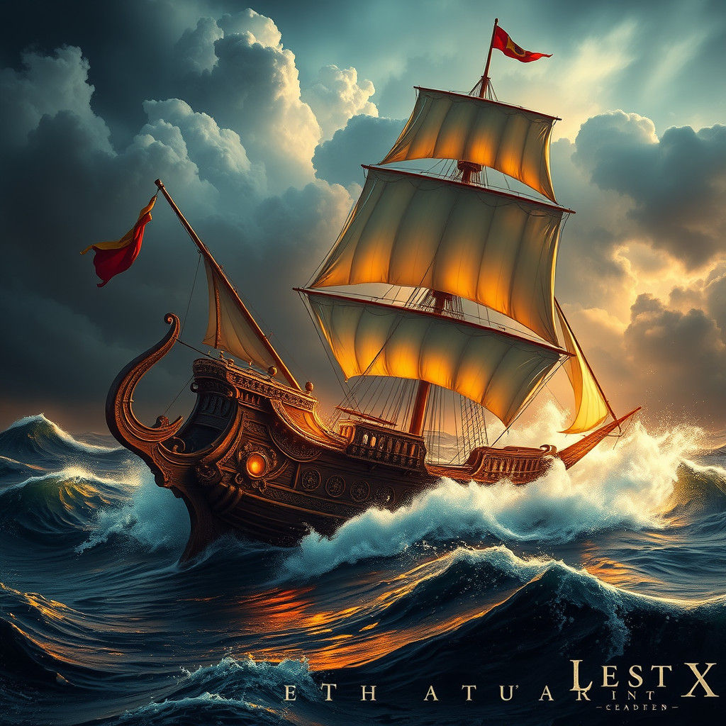 Majestic Ship Navigating a Thunderous Sea