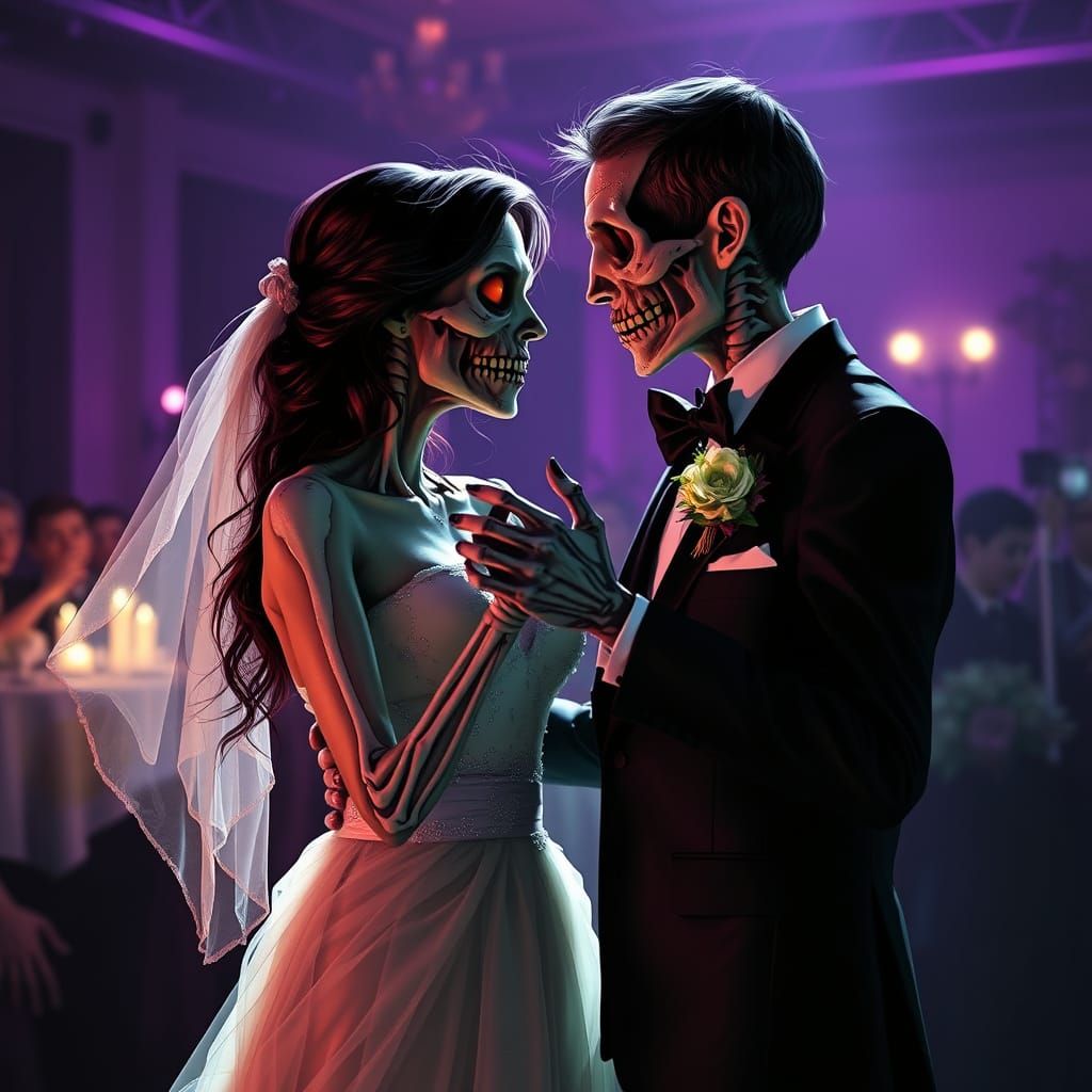 Undead Lovers Slow Dance at Spooky Prom