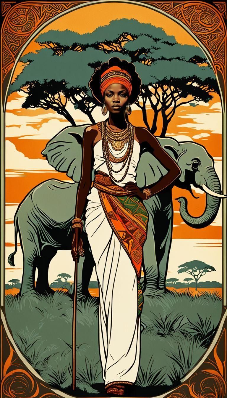 African Queen Art Nouveau Poster