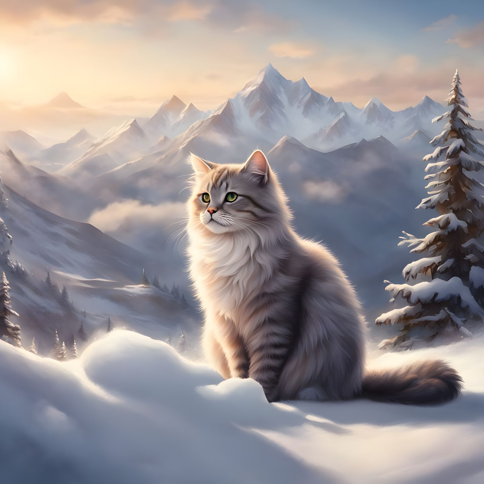 Whimsical Snowy Cat Portrait in Natural Light
