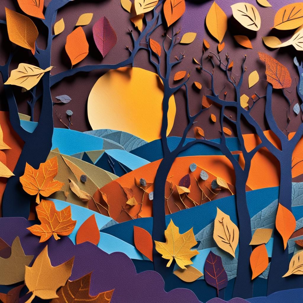 Whimsical Fall Forest Paper Collage Art
