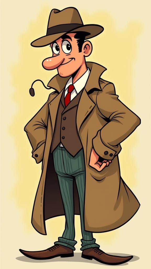 Comedic Detective in Classic Rubber Hose Style