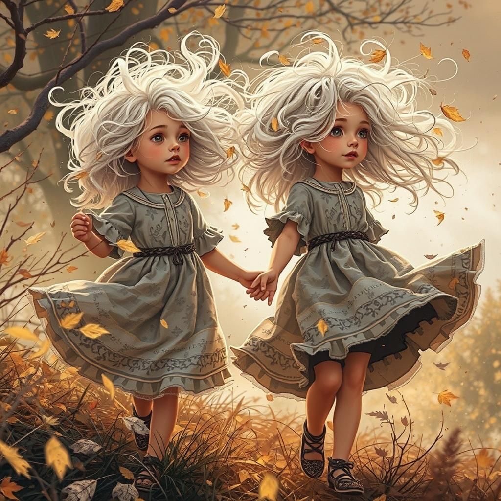 Girl with Autumnal Hair in Expressive Cartoon Style