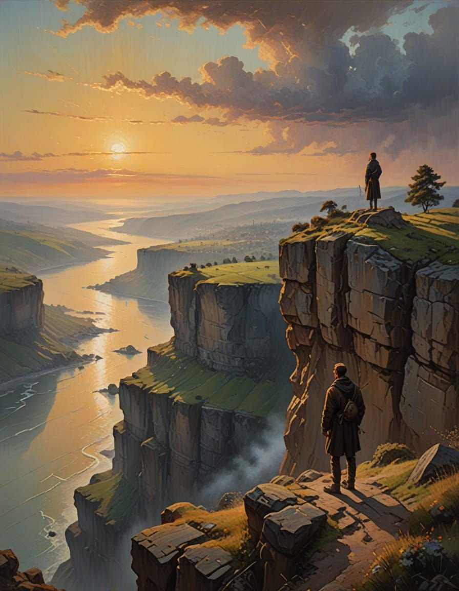 Dreamy Cityscape at Golden Hour in Impasto Oil Painting