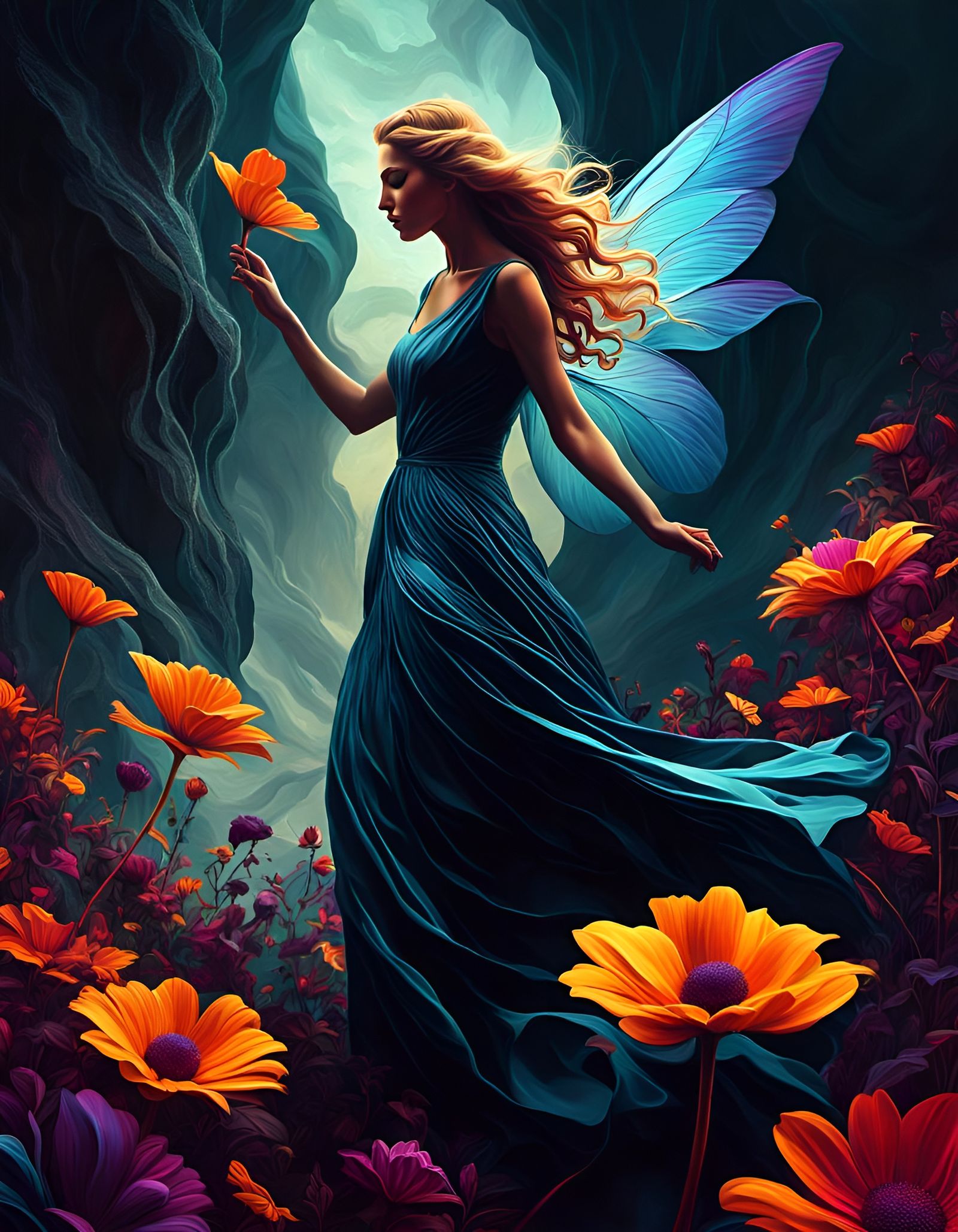 Fairy in Dreamscape with Wildflowers