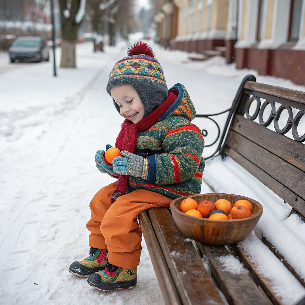 Child Peeling Clementine in Winter, Van Gogh Style
