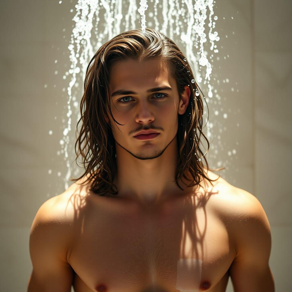 Attractive Man Showering: Realism and Atmospheric Lighting