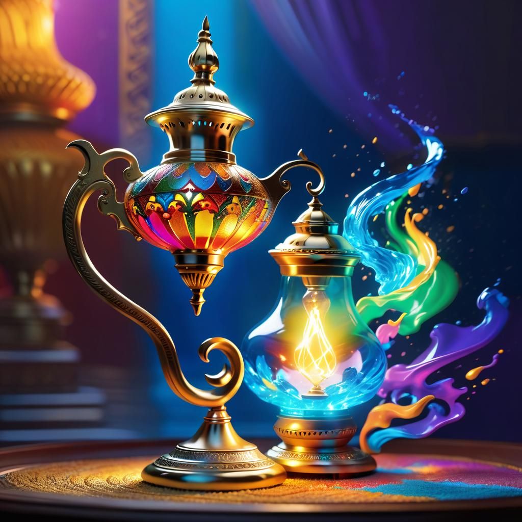 Hyperrealistic Genie in a Lamp Concept Art