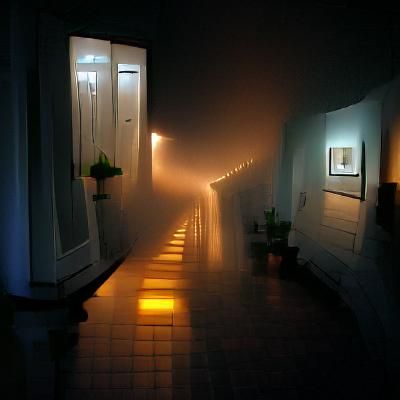 Eerie Foggy Hallway at Night