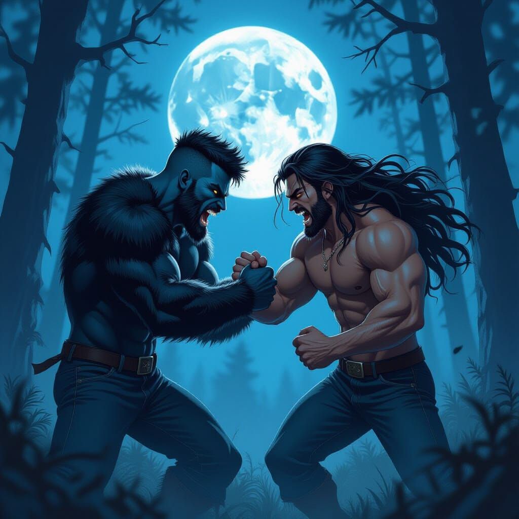 Werewolf Transformation: Brotherly Bond in Eerie Forest