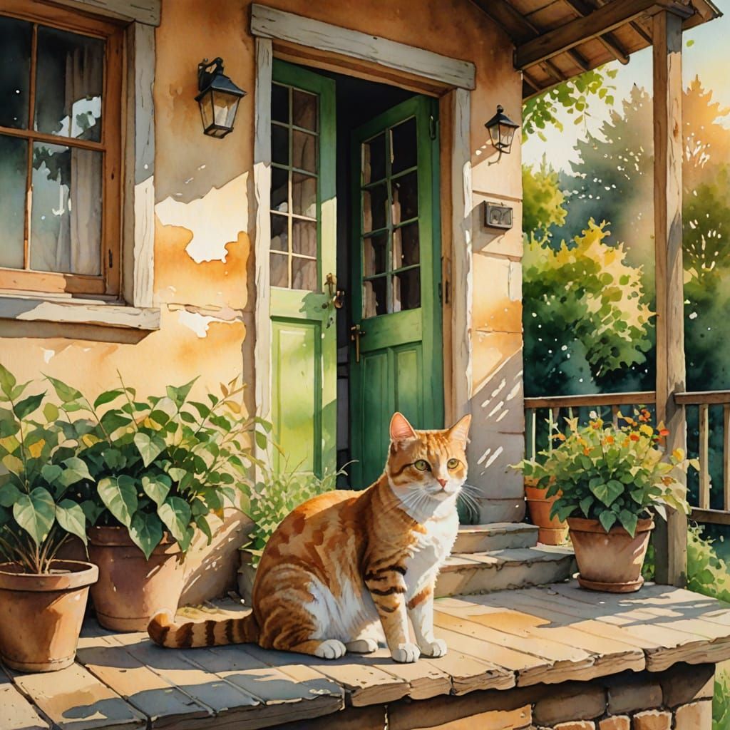 Whimsical Village Scene in Watercolor