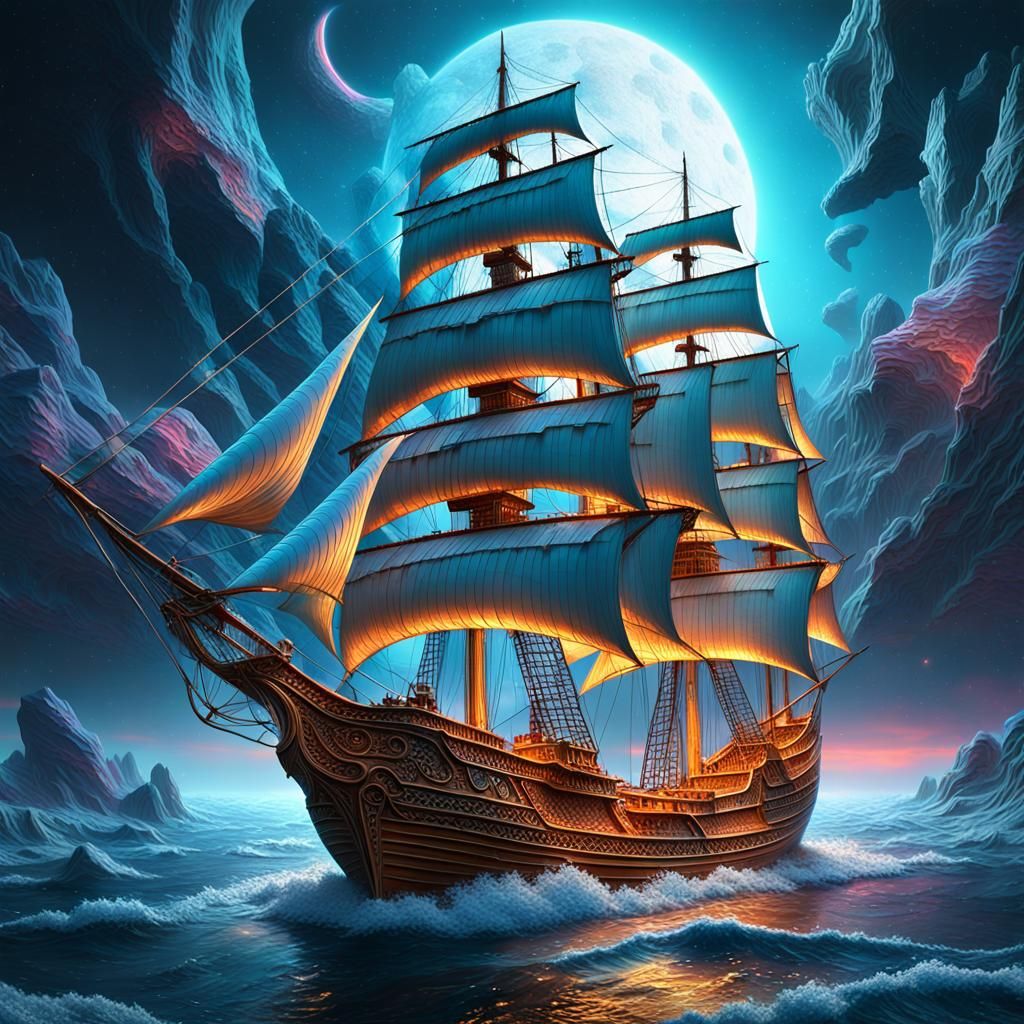 Ornate Carved Sailing Boat in Dreamscape Style