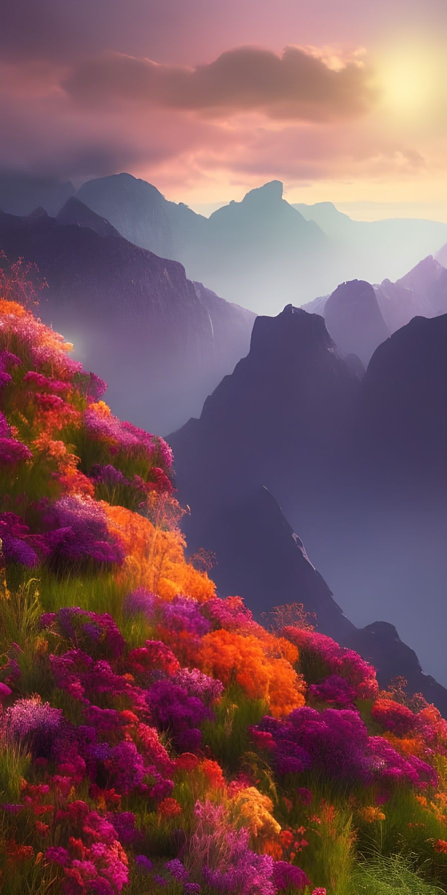 Maximalist Flower Landscape in Hyperrealistic Style