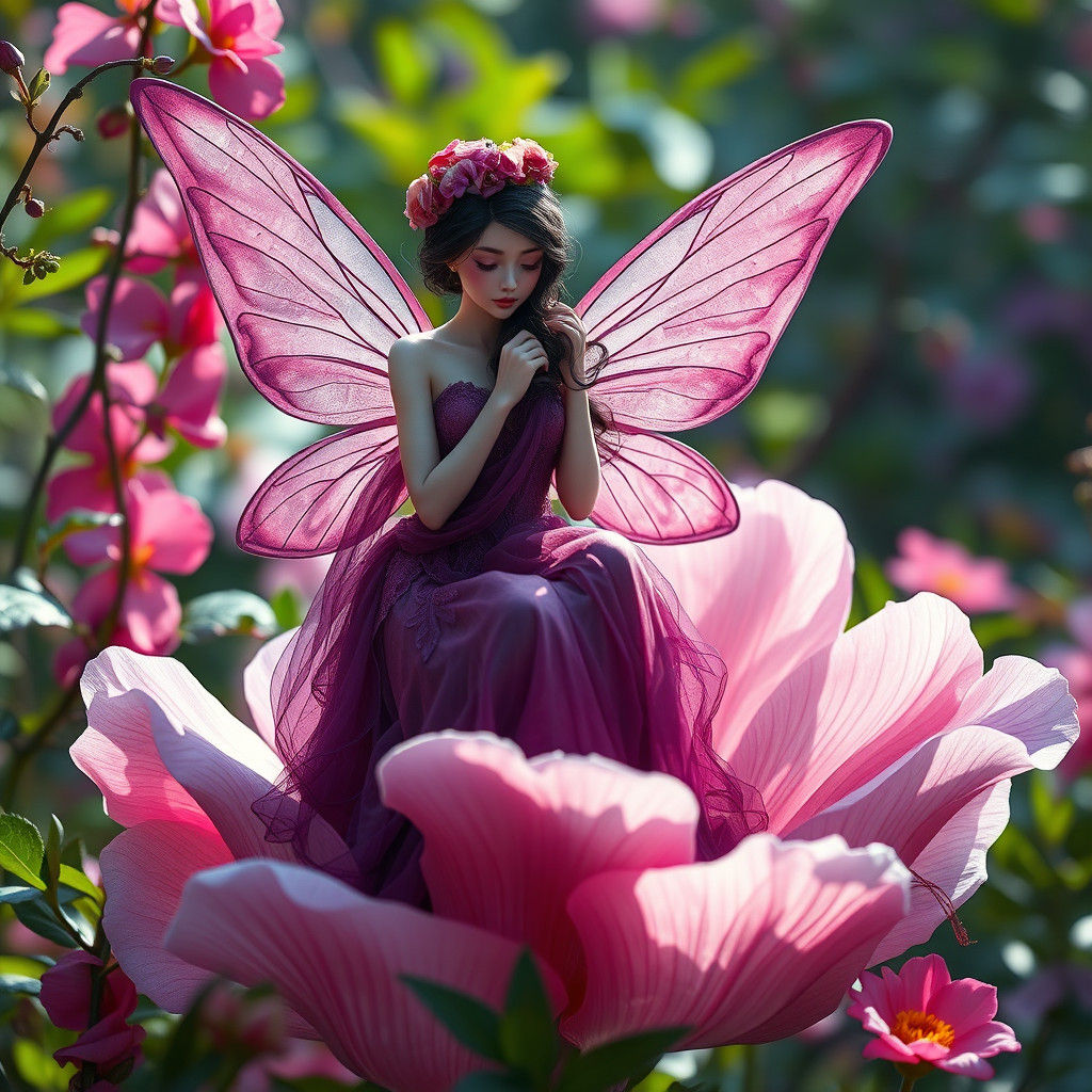 Ethereal Fairy with Flower Crown in Digital Art Style