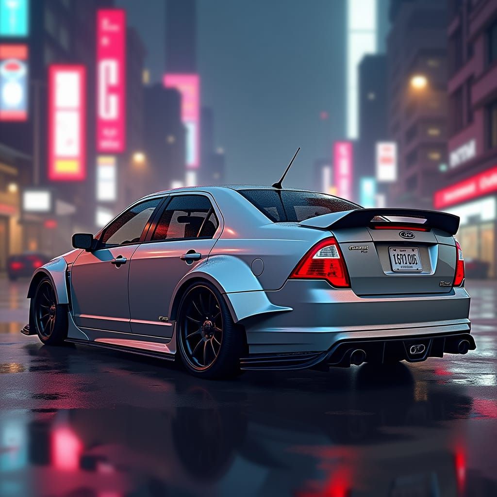 Custom Ford Fusion Sport in Cyberpunk Cityscape