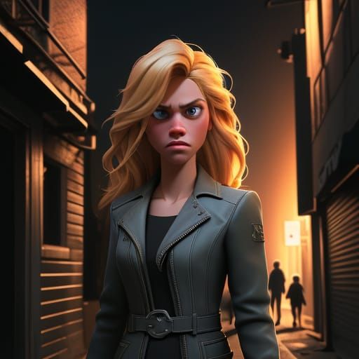 Blonde Woman in Gritty City Alley, Cinematic Film Still