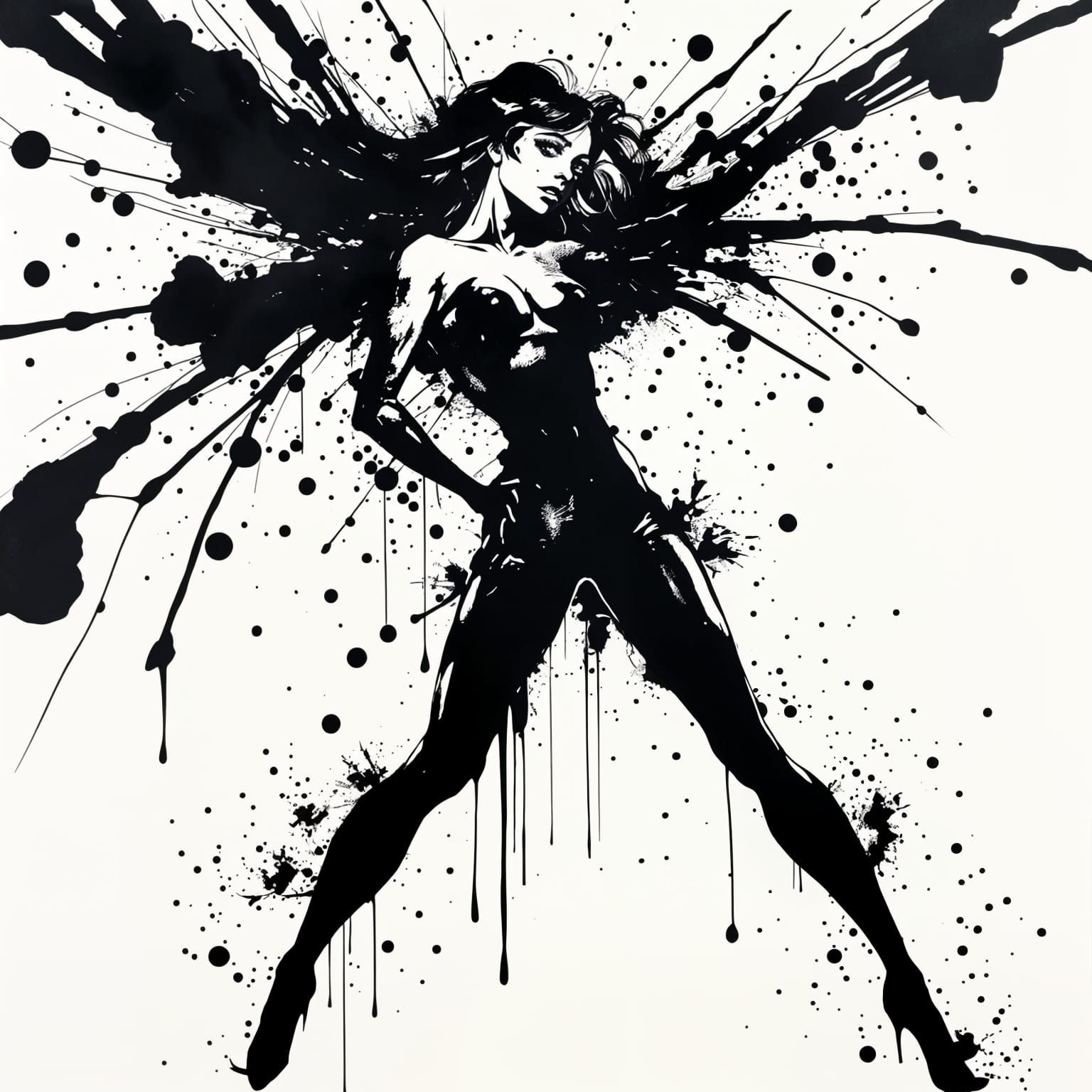 Ink Splatter Pin-Up Woman on White