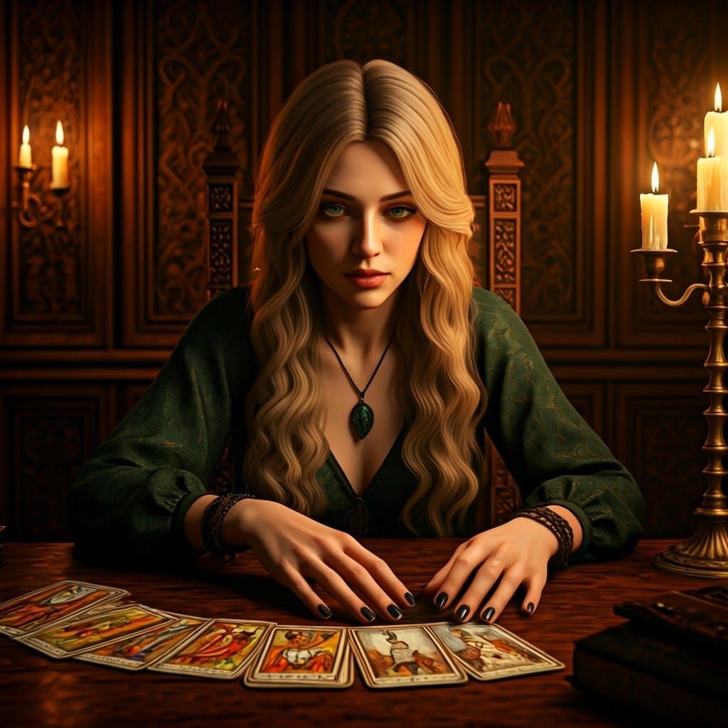 Gothic Tarot Reader in Art Nouveau Style