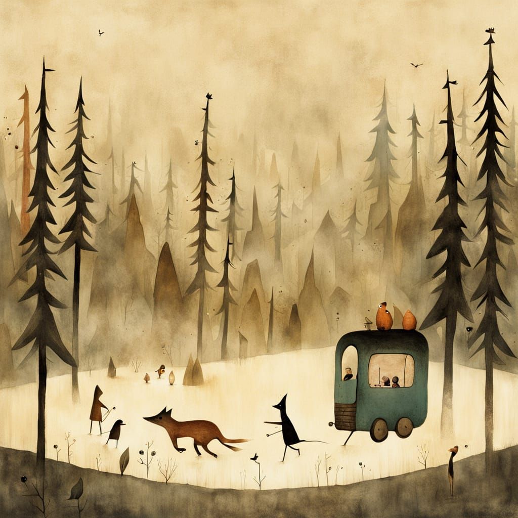Playful Wanderer in Surreal Whimsical Painting