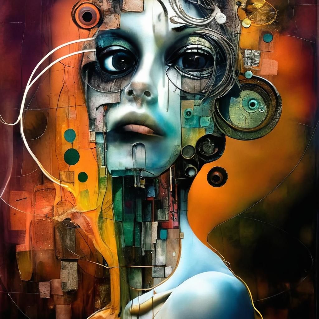 Surreal Woman Portrait with Bioluminescence and Geometric De...