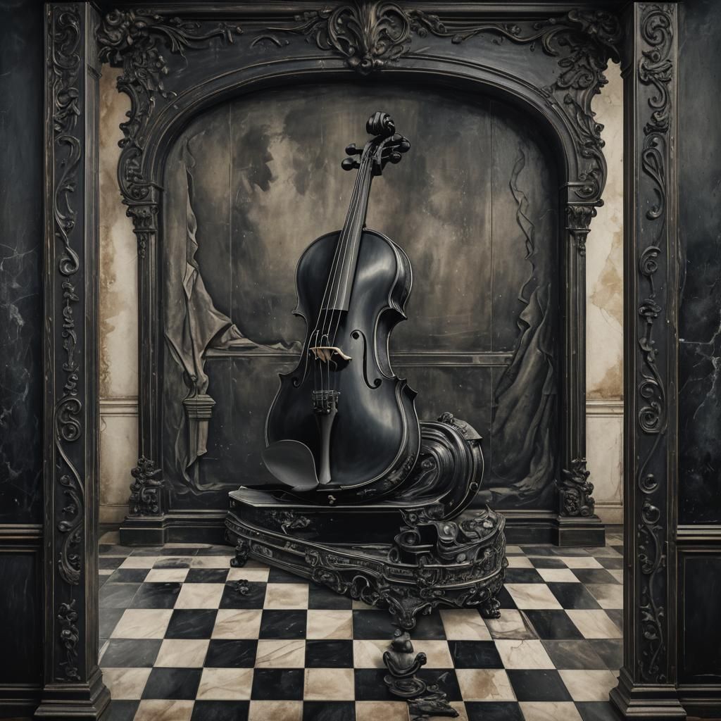 Sleek Black Chessboard Violin in Jugendstil Manor