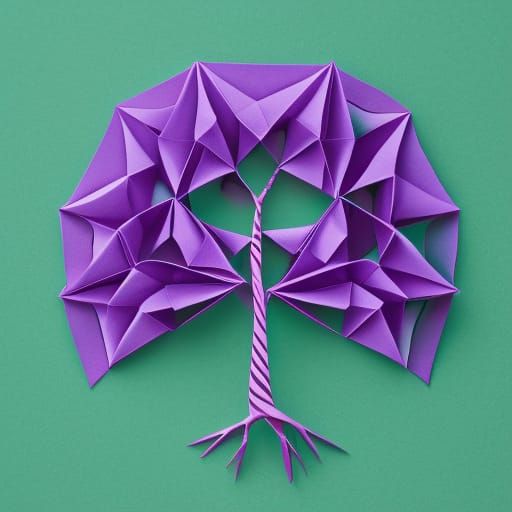 Purple Origami Tree of Life in Papercraft Style