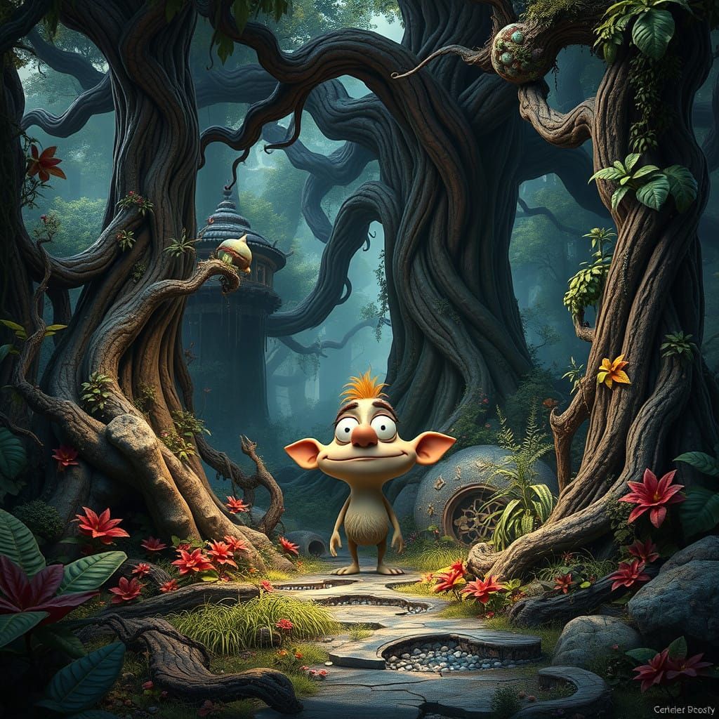 Whimsical Character in Enchanted Forest