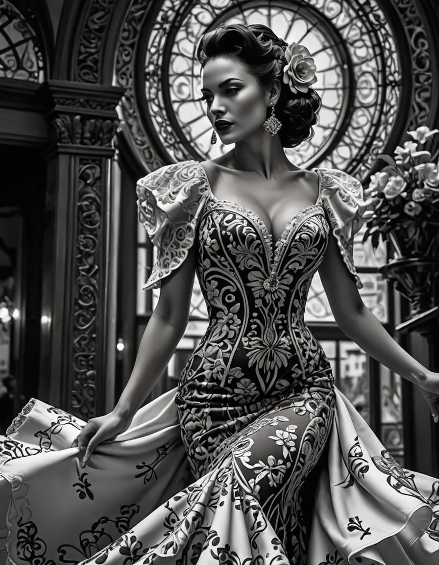 Gorgeous Flamenco Lady in Black and White Photography