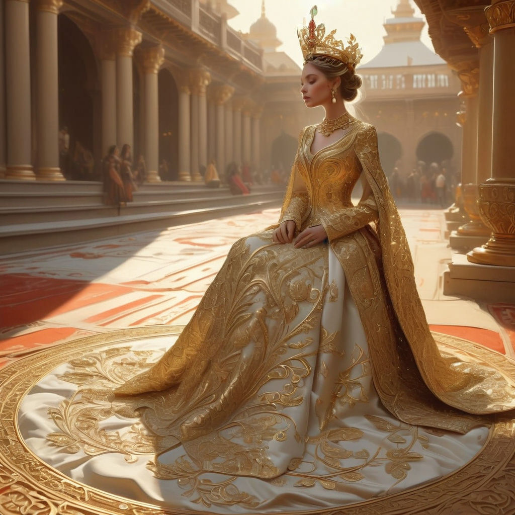 regal princess in traditional royal attire with detailed emb...