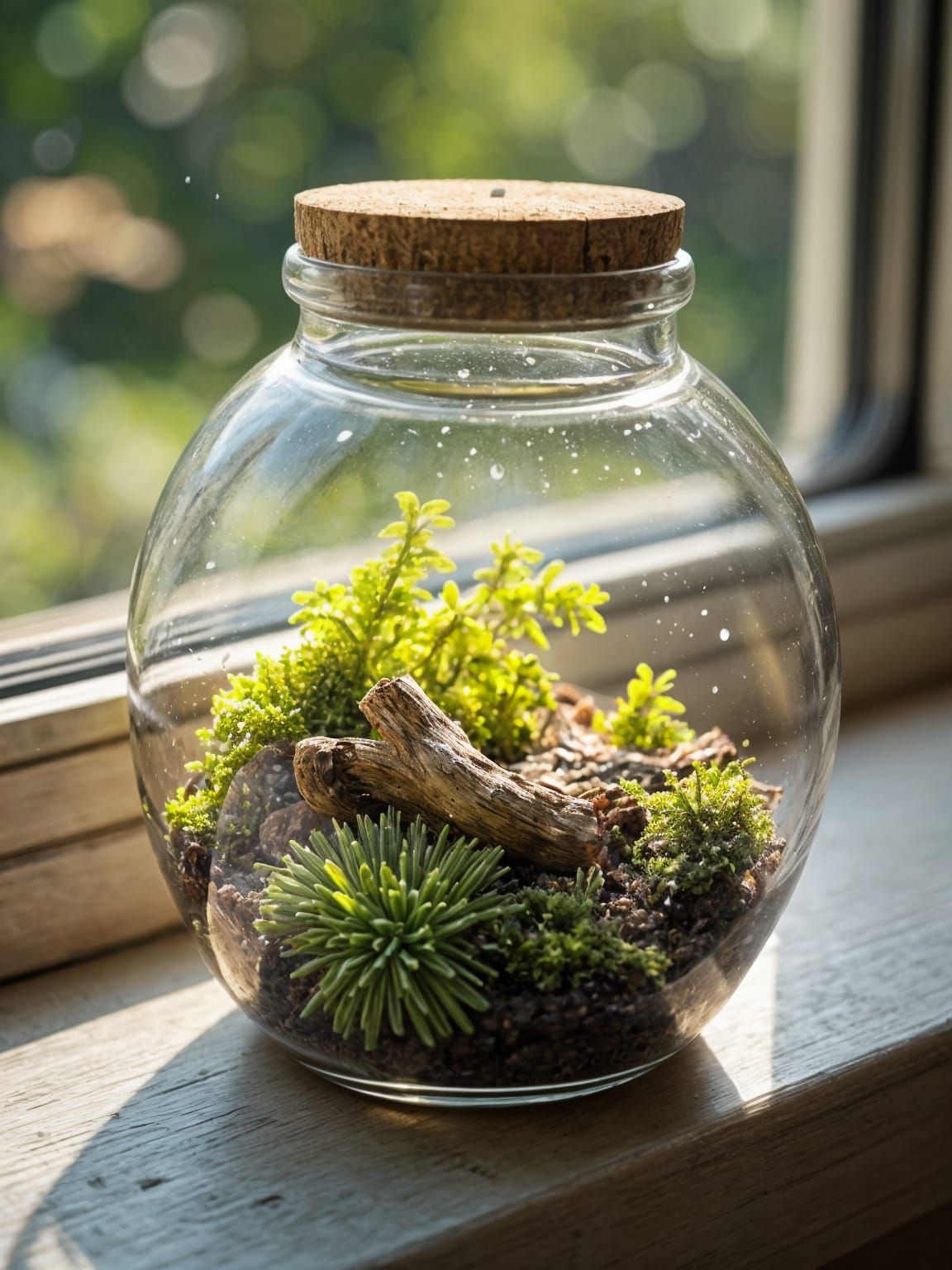 Close Up Terrarium in Warm Sunlight