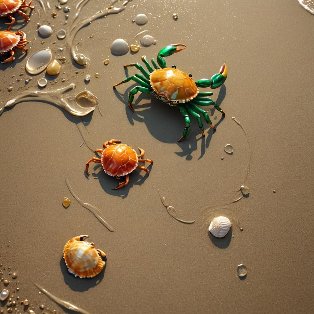 Colorful Crab Scuttling on Beach: Concept Art