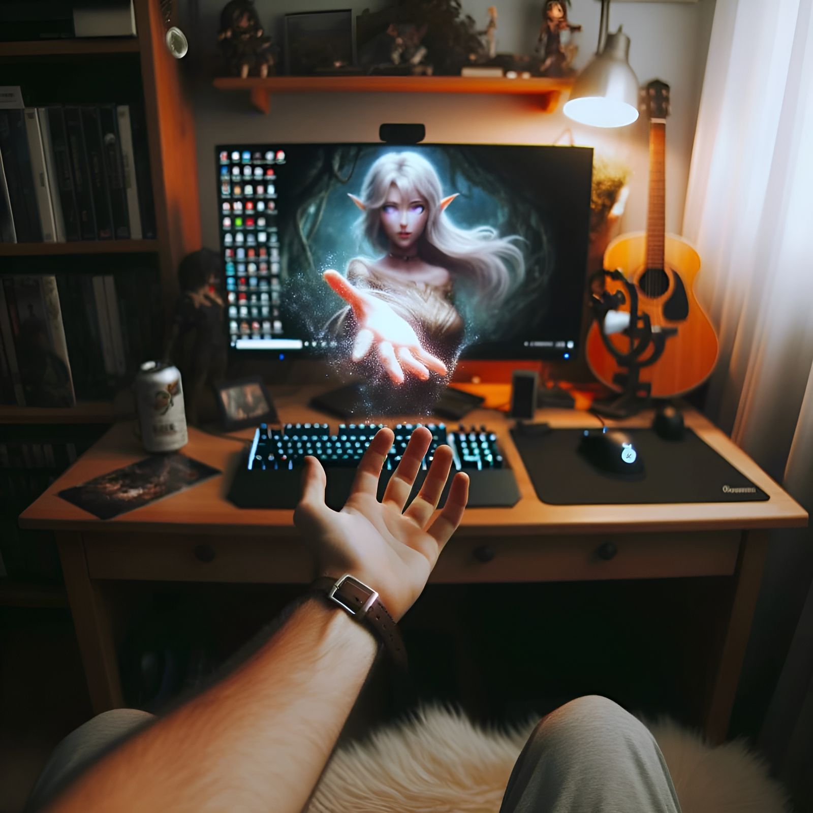 Holographic Elf Portrait in Digital Art Style