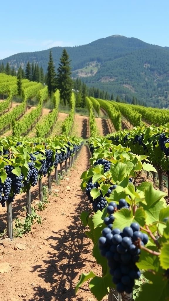 Vineyard with Grapes and Fruiting Trees in the Countryside