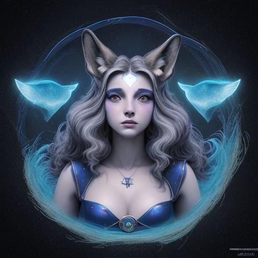 Wolf and Lamb Astral Illustration in Pablo Amaringo Style