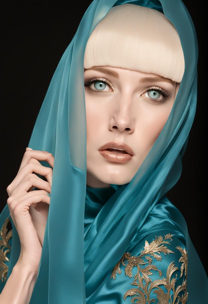 regal, statuesque figure stands poised, enveloped in a respl...