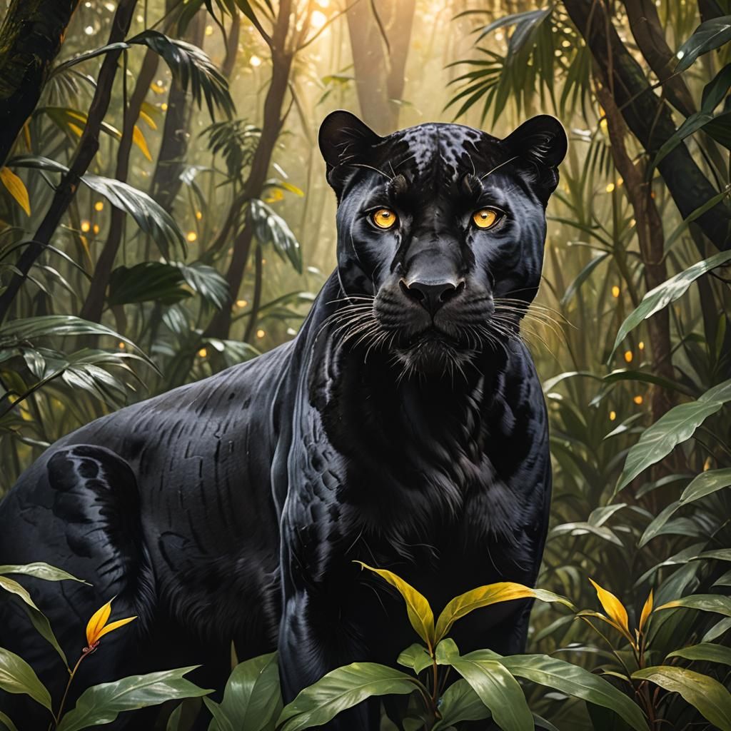 Striking Black Panther Portrait in Jungle Setting