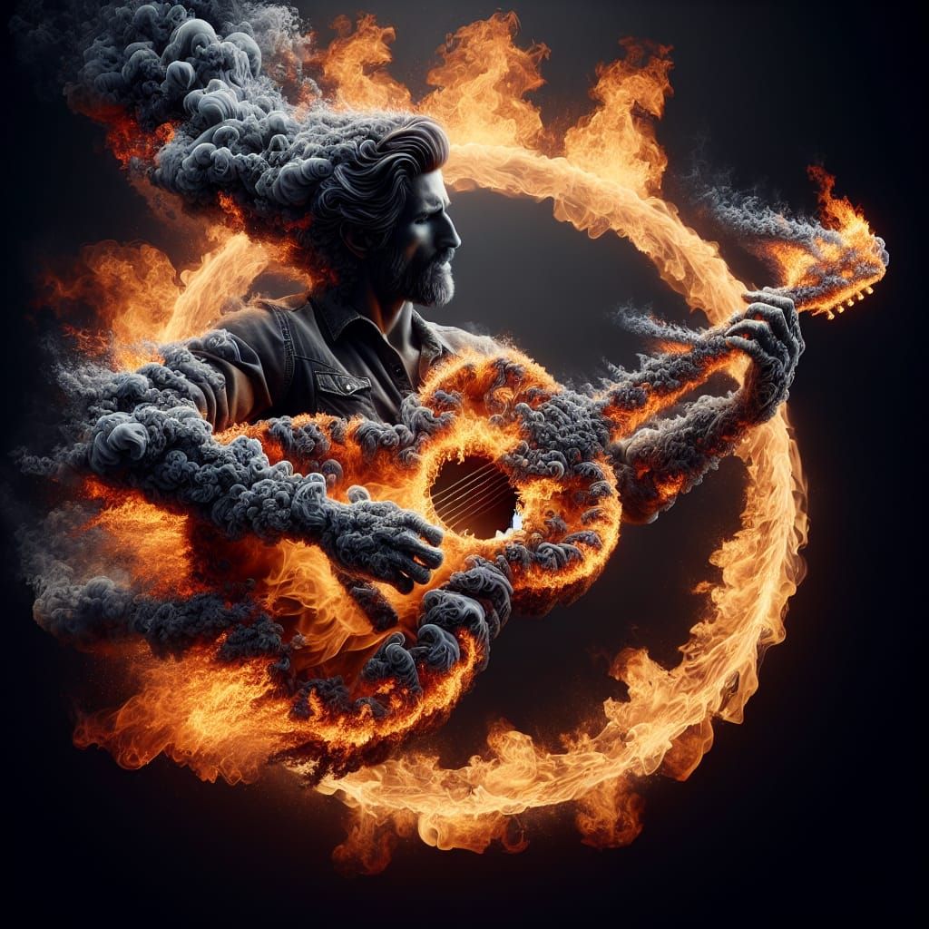 Fiery Musician's Guitar Performance in Digital Art