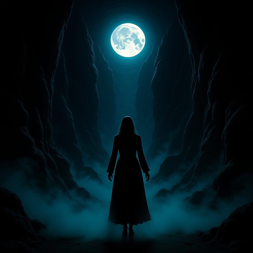 Eerie Canyon Cave Illuminated by Fluorescent Moonlight