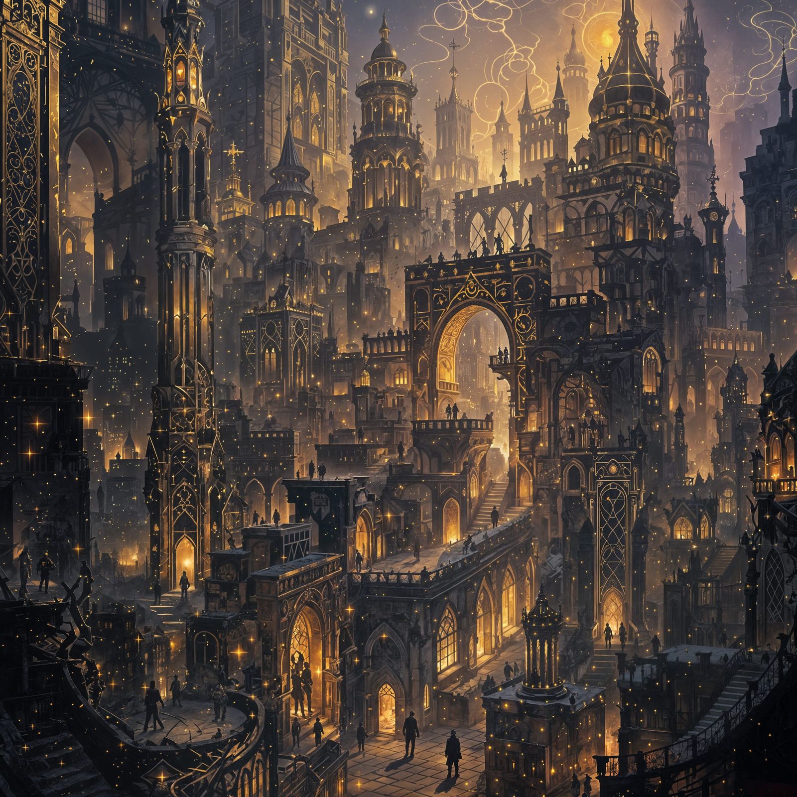 A Chaotic Cityscape with Unlikely Architectural Mashup