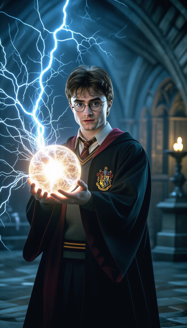 Harry Potter with Orb in Dark Mystical Scene