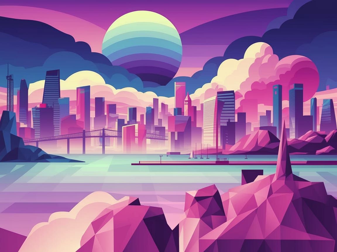Vaporwave Cityscape Art