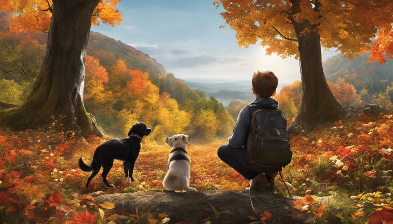Boy and Puppy Enjoying Autumn Colors
