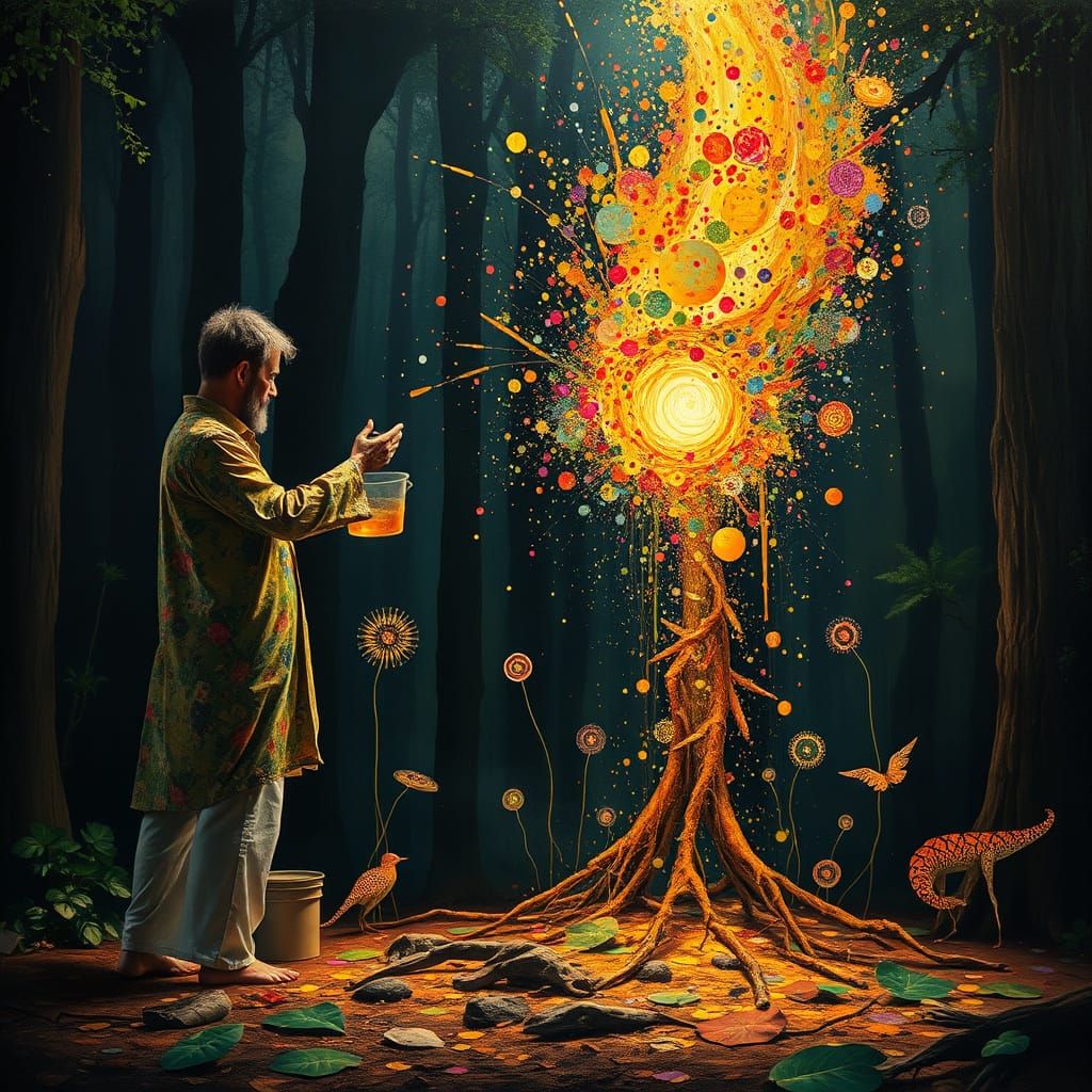 Vibrant Artist Brings Forest Spirit to Life in Dynamic Paint...