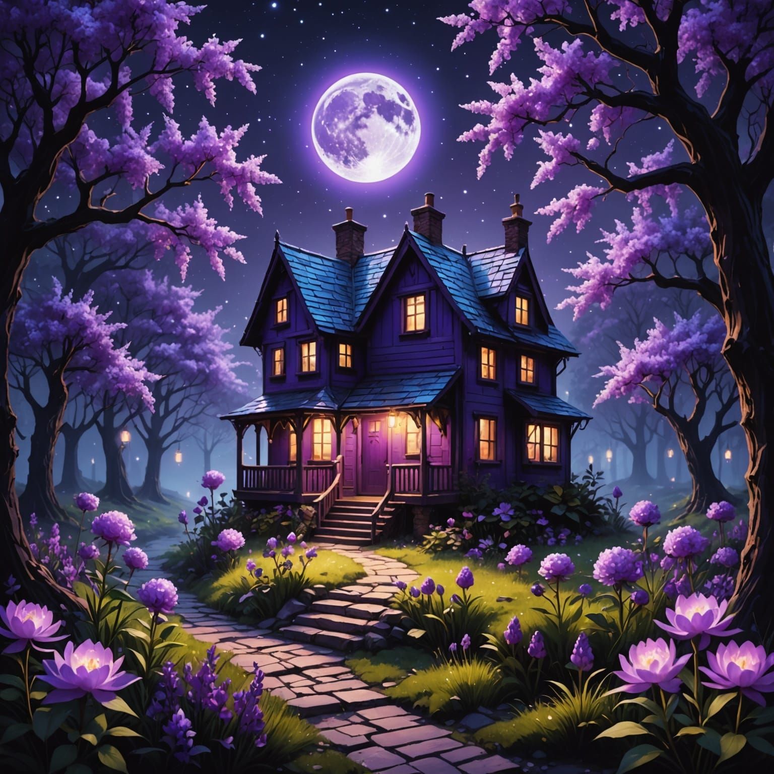 Lavish Fairypunk Cottagecore Library in Moonlight