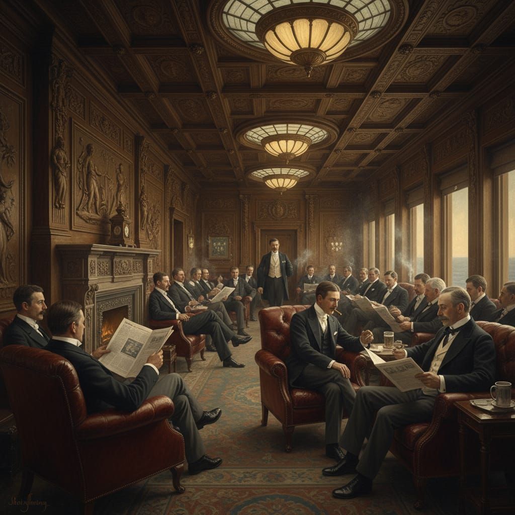 Titanic First Class Smoking Room: Vintage Photo Style