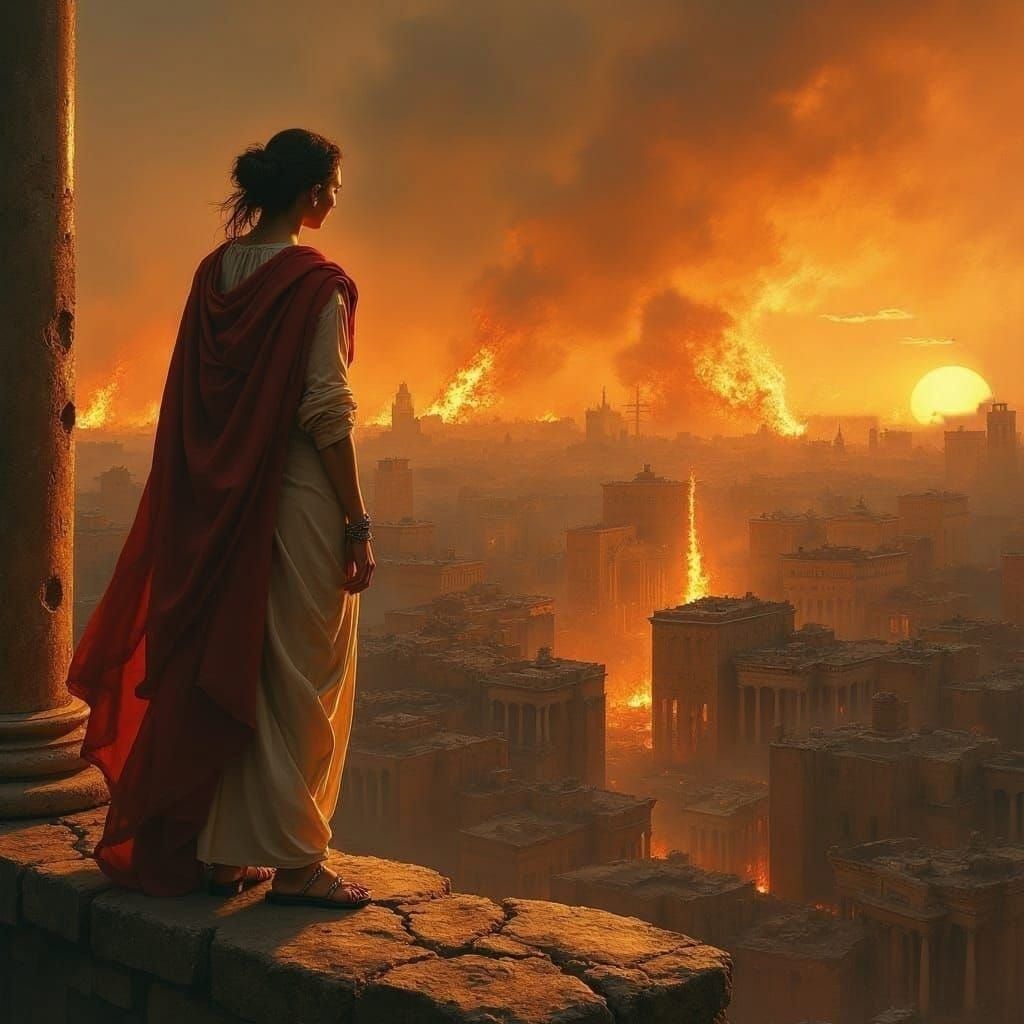 Rome Ablaze: Dramatic Oil Painting in Romantic Style
