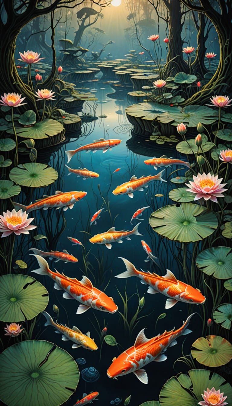 Luminous Koi Pond at Twilight