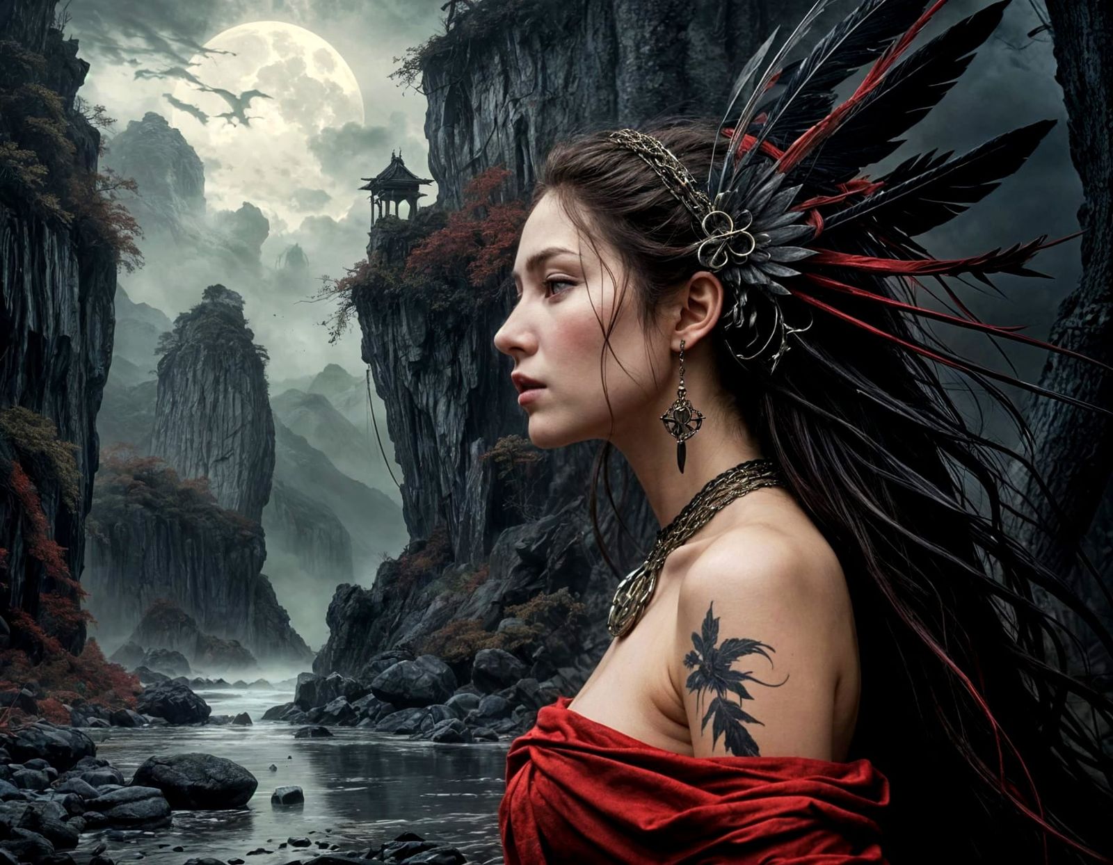 Gothic Elegance: Dark Fantasy Painting of The Morrígan